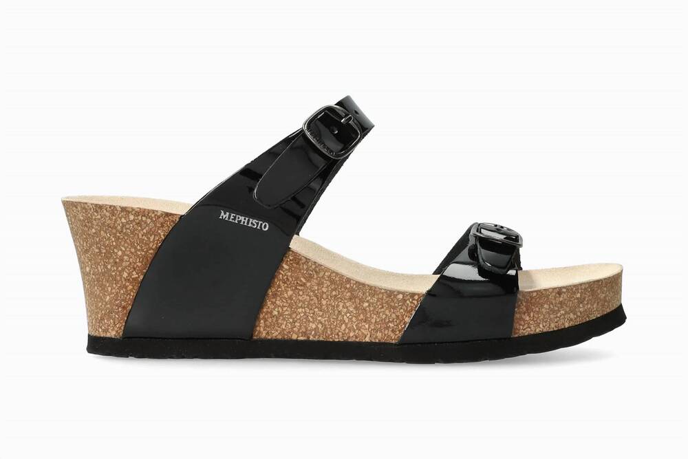 NEW MEPHISTO women's luisa wedge in black patent